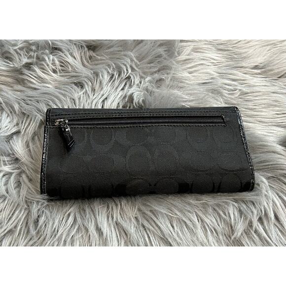 VTG COACH Black Signature 12CM Jacquard Patent Leather Trifold Clutch Wallet Set - Picture 8 of 9